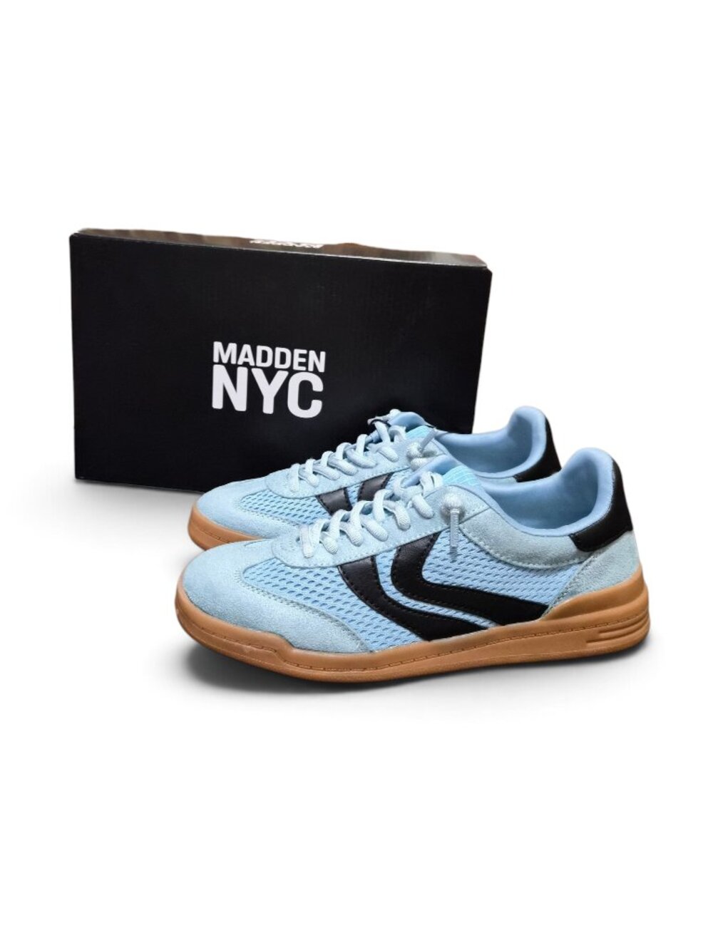 Madden NYC Womens Blue Sneakers Low Profile Faux Suede Mesh Gum Sole Sizes 6,8,9